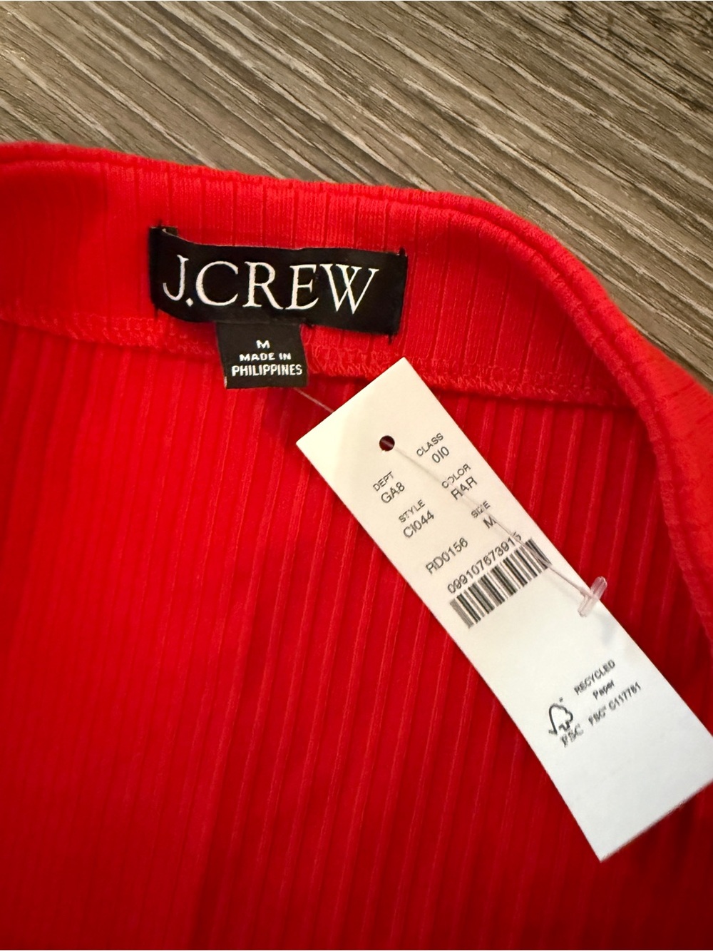 J. Crew Red Ribbed Button Tank New - Picture 2 of 5